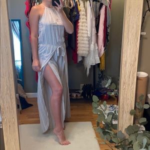Gray and White Striped Jumpsuit